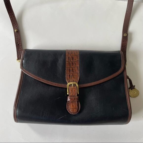 Vintage 1980s Brahmin Shoulder Bag Smooth and Croc Leather Black Brown GUC - Picture 16 of 16